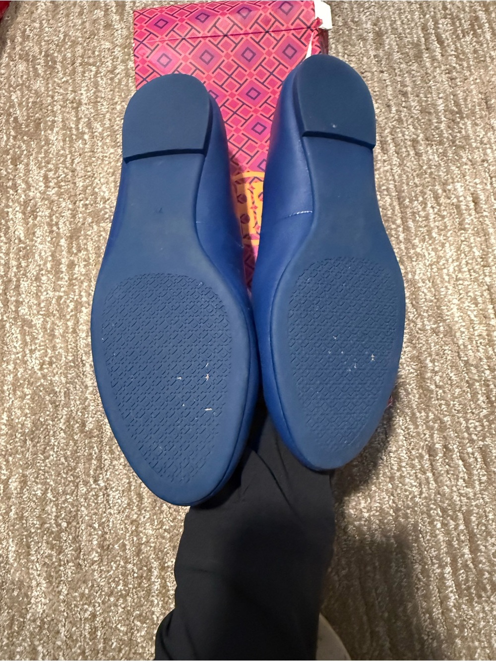Tory Burch Women’s Blue Leather Logo Ballet Flats - Picture 2 of 6